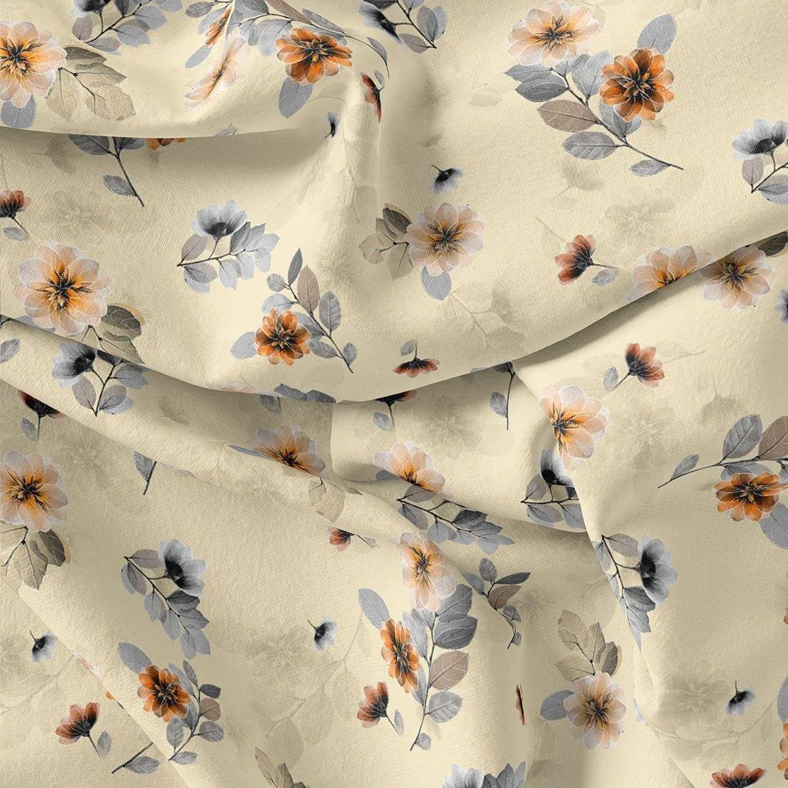 Beautiful Anemone Flower Bunch Digital Printed Fabric - Crepe