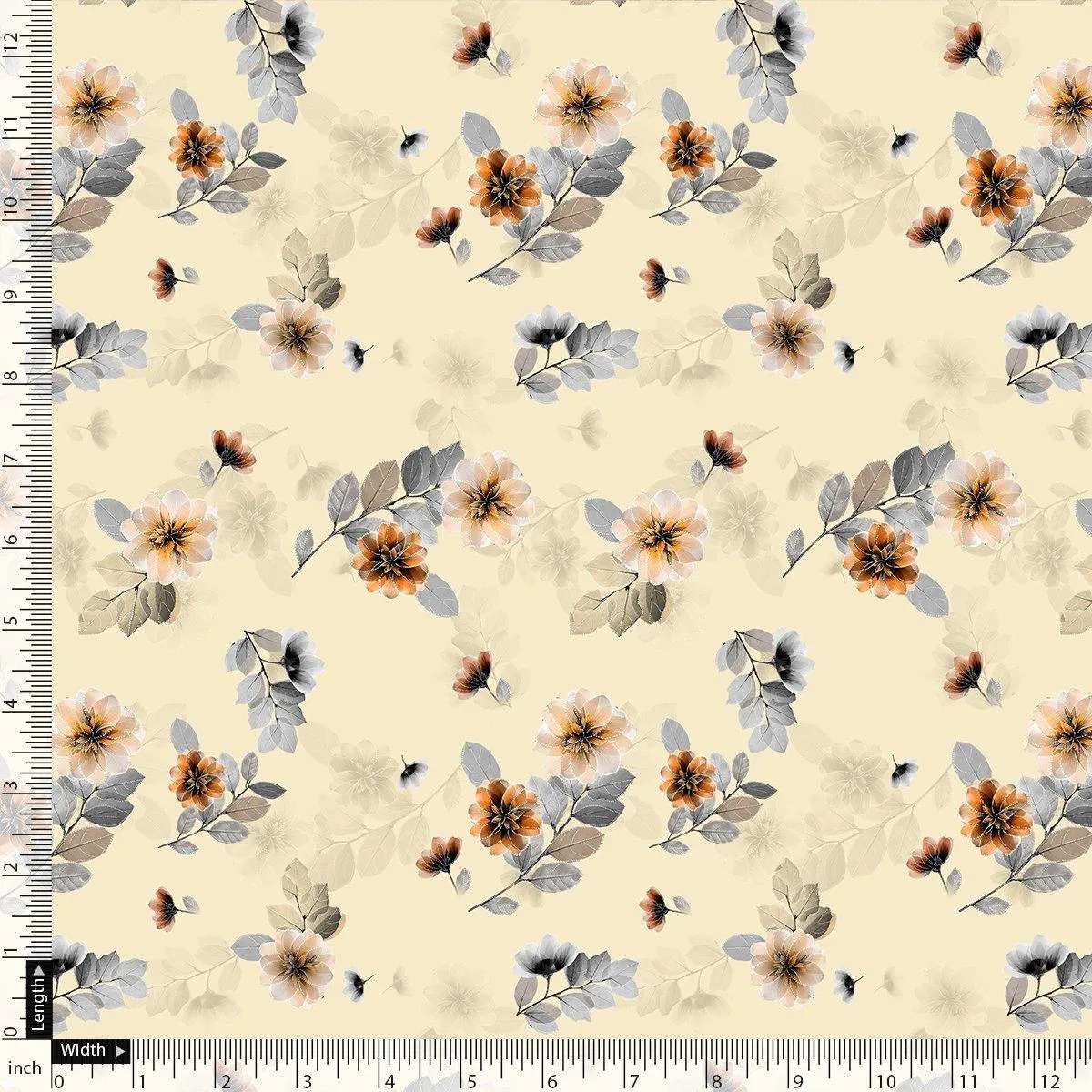 Beautiful Anemone Flower Bunch Digital Printed Fabric - Crepe