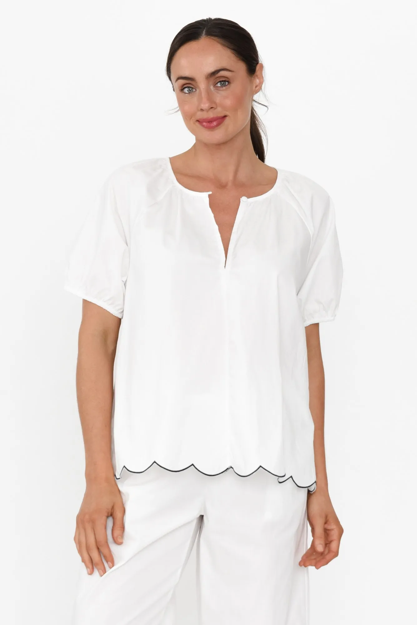 Celia White Cotton Pyjama Top