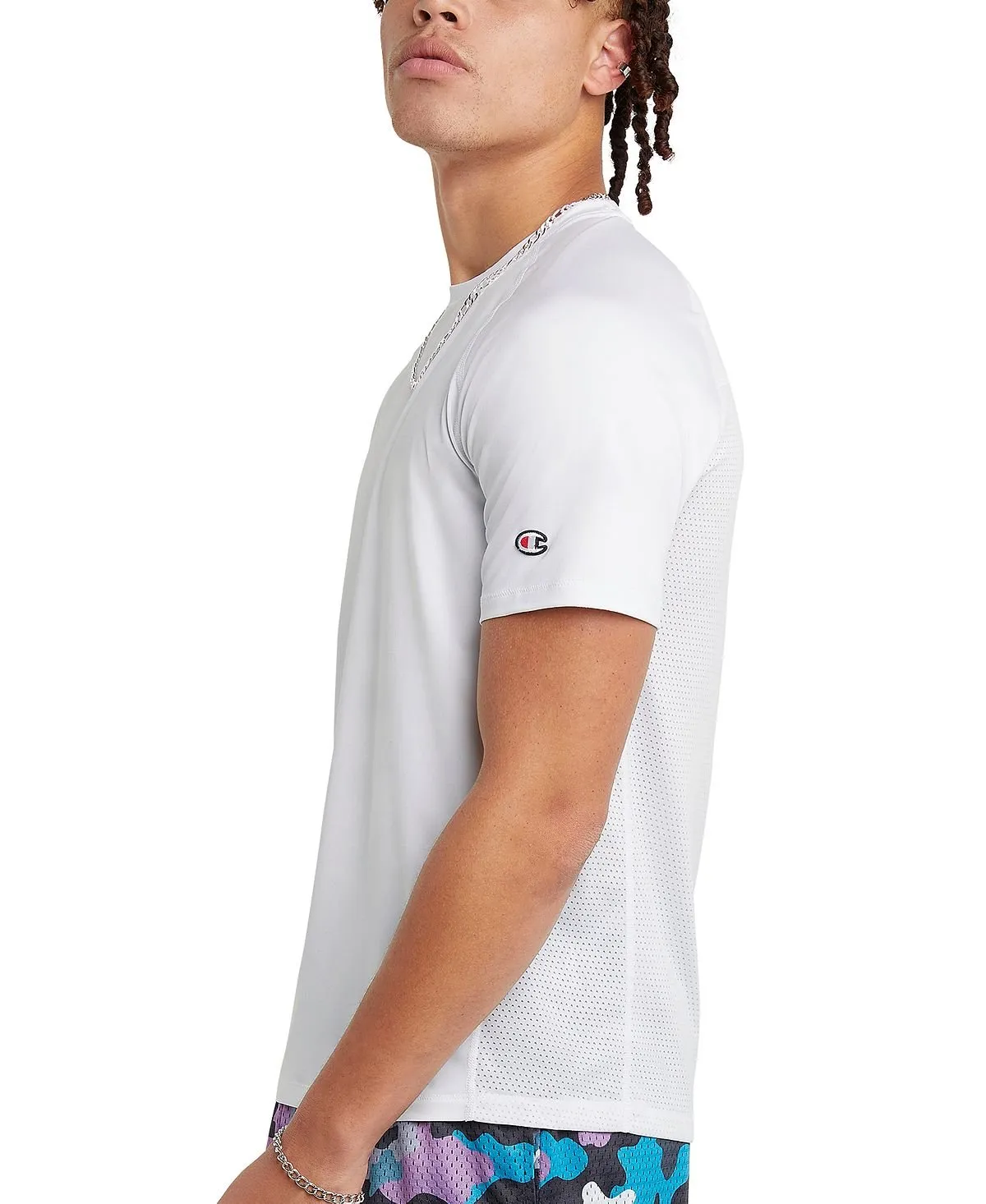 Champion Men's Branded Mesh Back T-Shirt, White