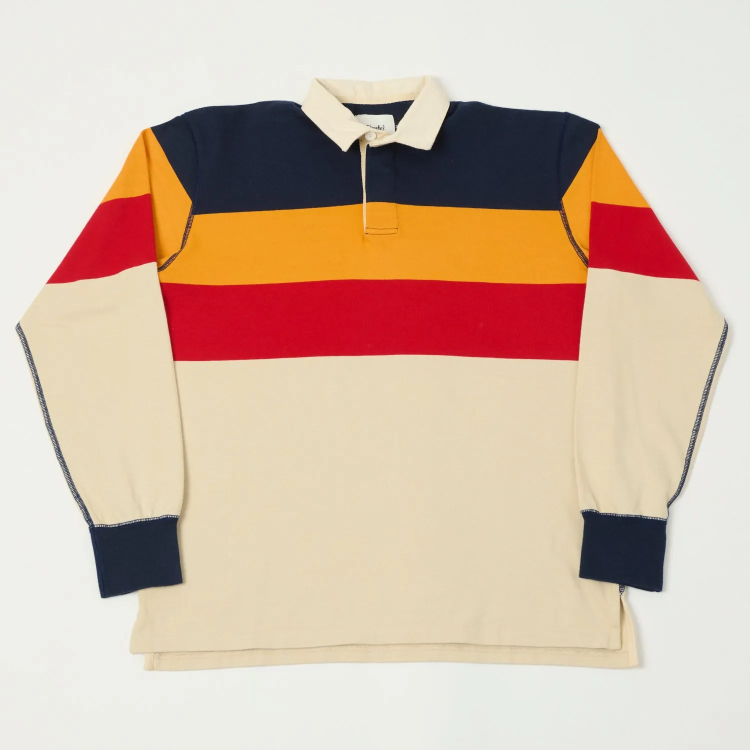 Drake's Half Block Multi Stripe L/S Rugby Shirt - Ecru/Red/Yellow