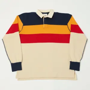 Drake's Half Block Multi Stripe L/S Rugby Shirt - Ecru/Red/Yellow