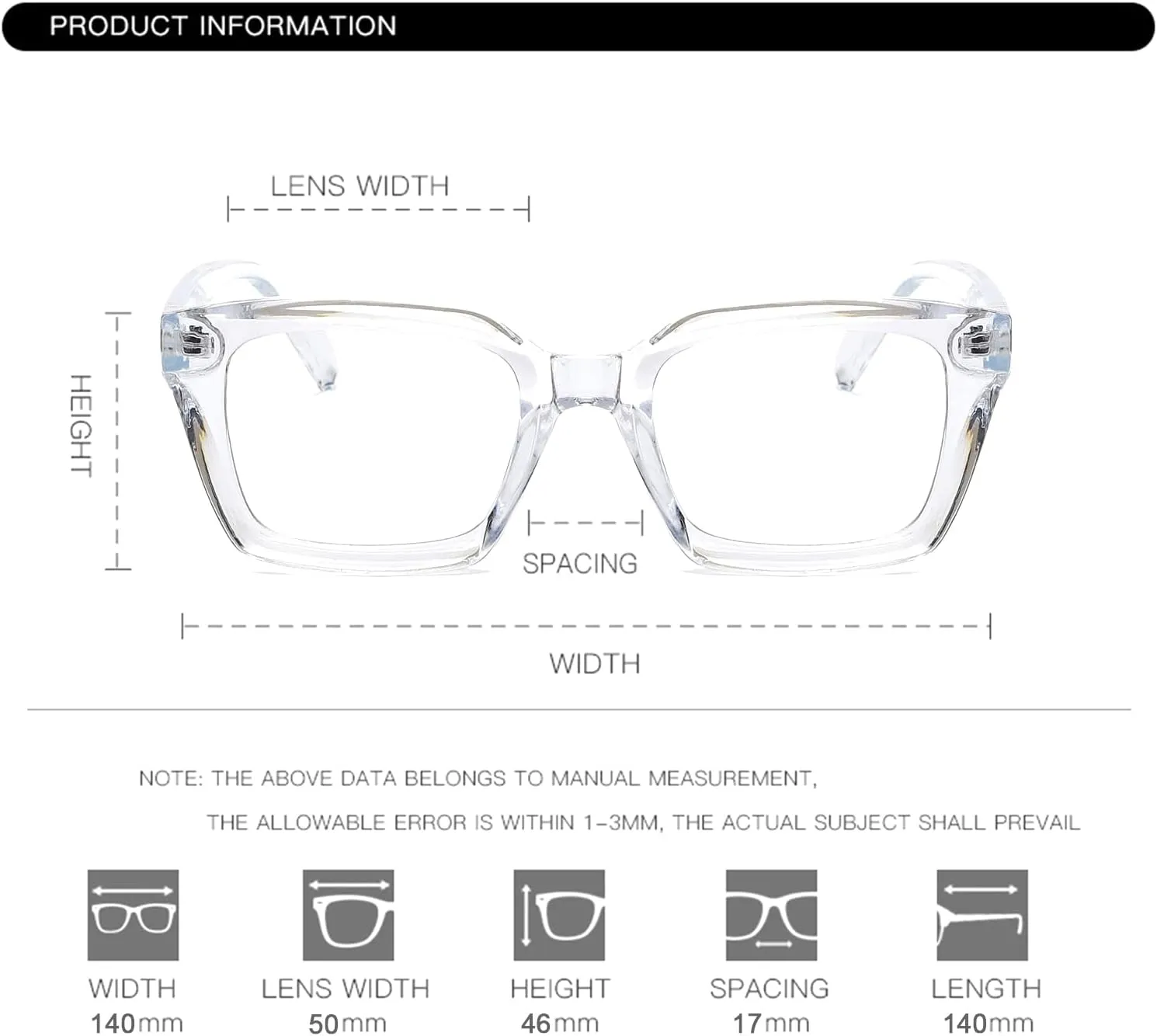 EYLRIM Classic Thick Square Frame Clear Lens Glasses for Women Men Non Prescription Eyeglasses