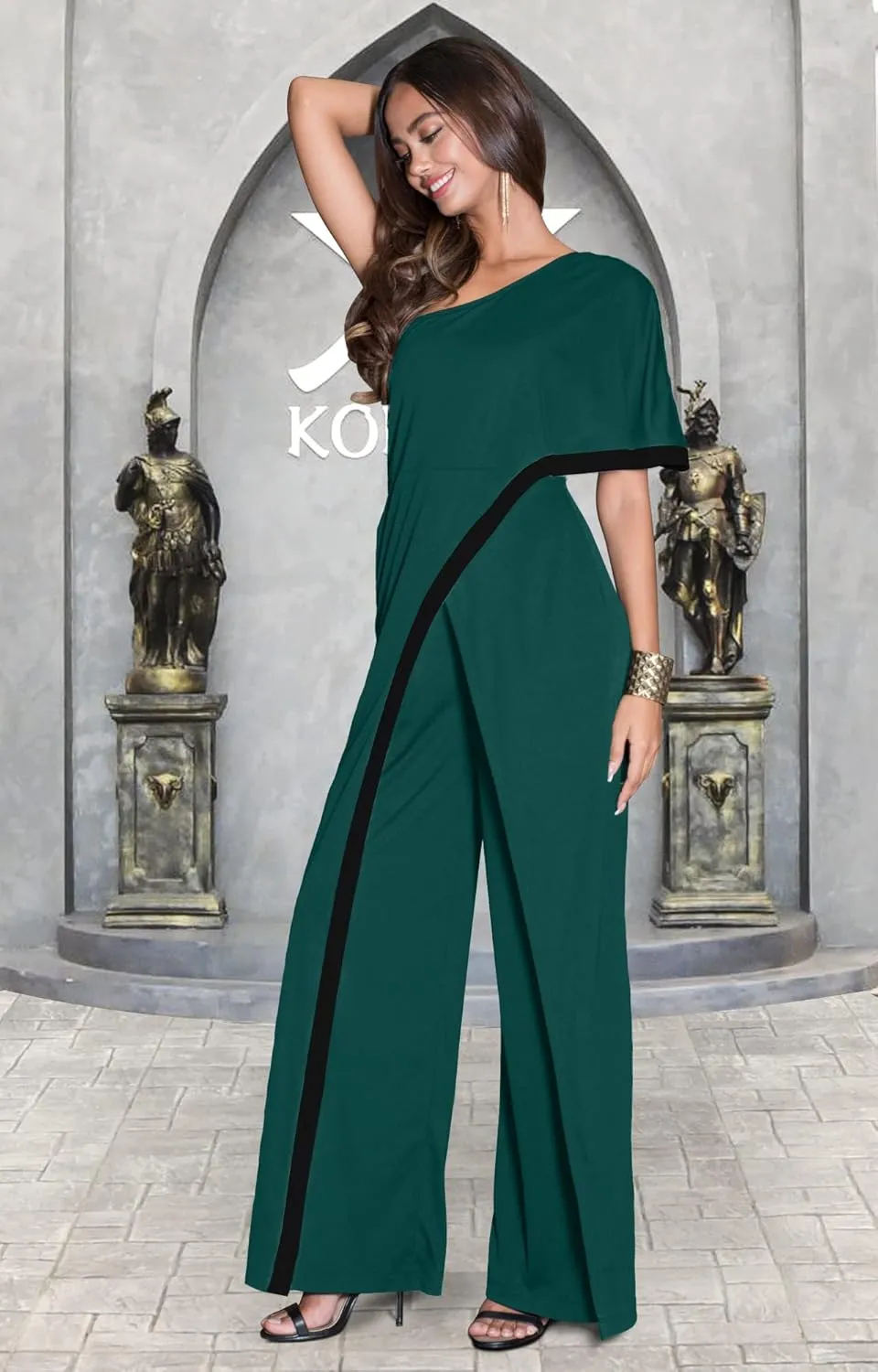KOH KOH Womens 2025 One Off Shoulder Asymmetric Long Pant Jumpsuit Romper