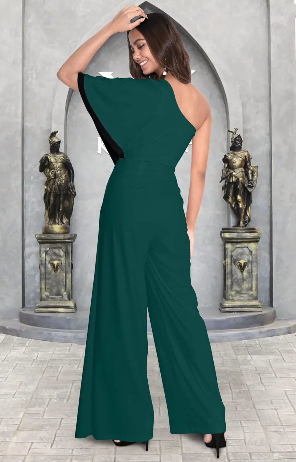 KOH KOH Womens 2025 One Off Shoulder Asymmetric Long Pant Jumpsuit Romper