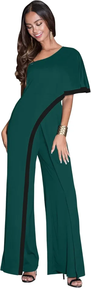 KOH KOH Womens 2025 One Off Shoulder Asymmetric Long Pant Jumpsuit Romper