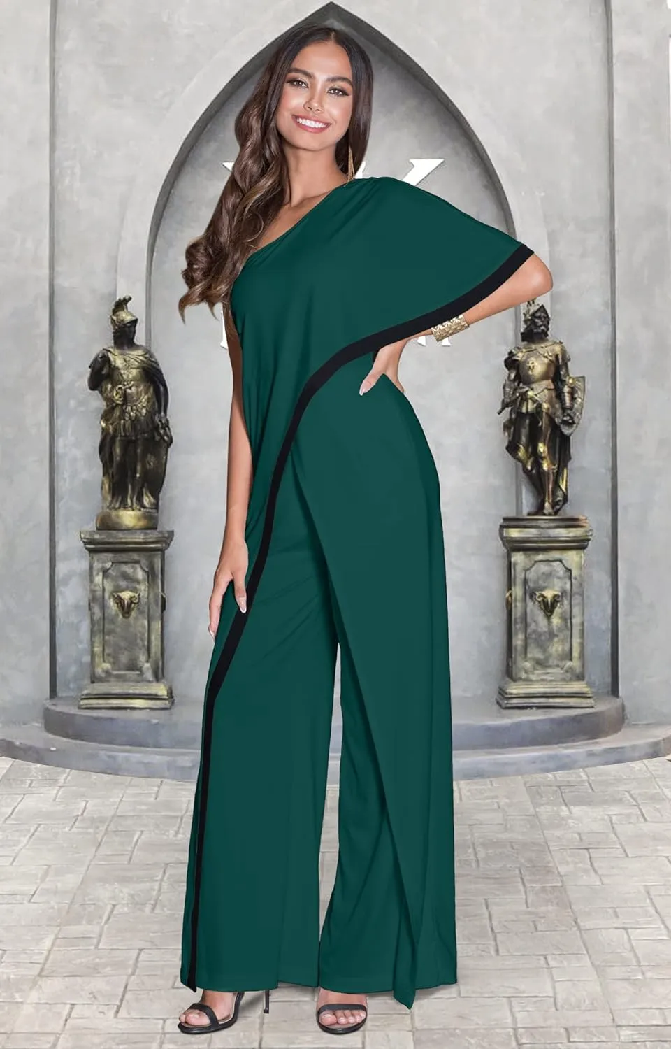 KOH KOH Womens 2025 One Off Shoulder Asymmetric Long Pant Jumpsuit Romper