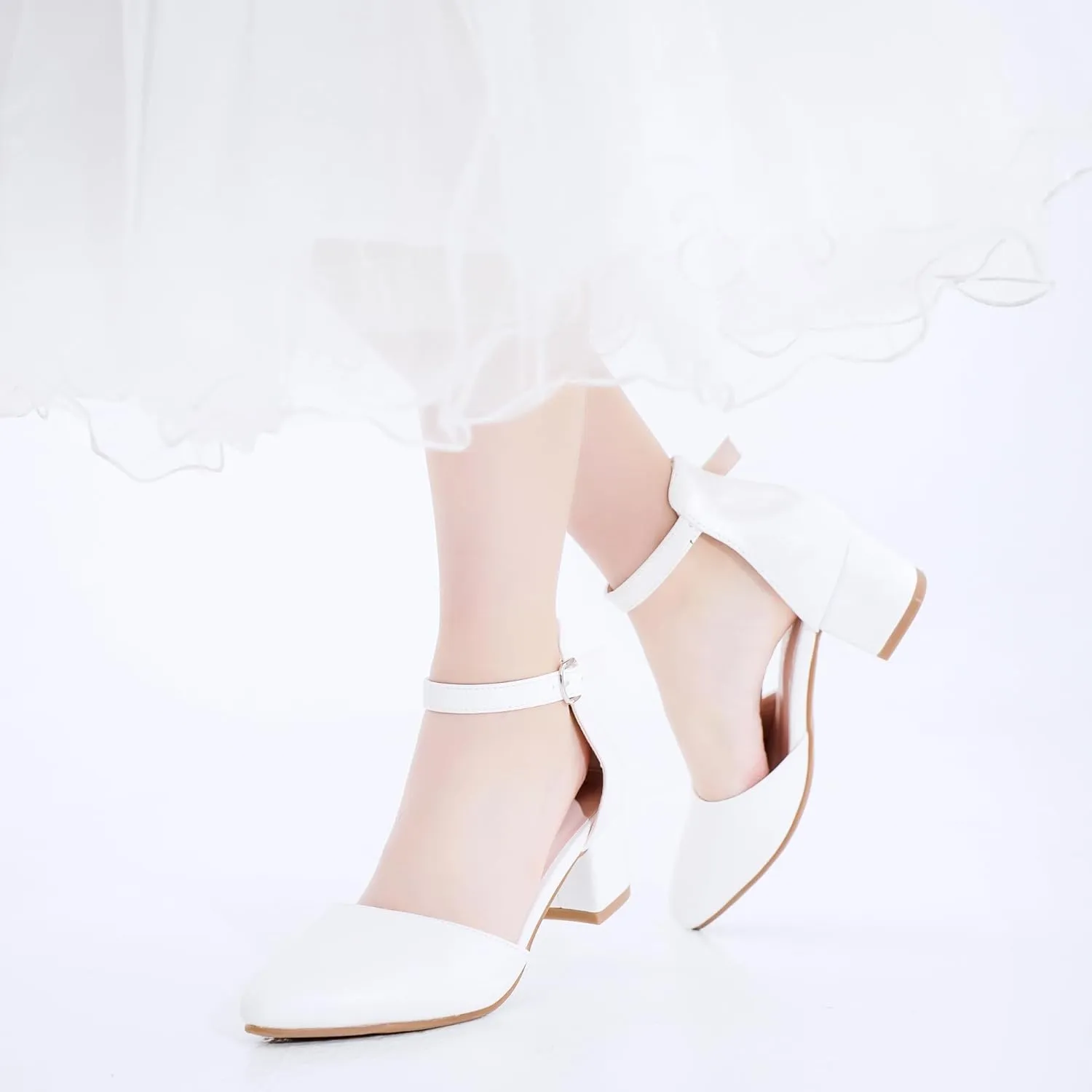 Little Girls Sandals Closed Toe High Heels Formal Dress Shoes Ankle Strap Pointed Toe Heeled for Little Big Kids in Wedding Party Block Chunky Pump Shoes