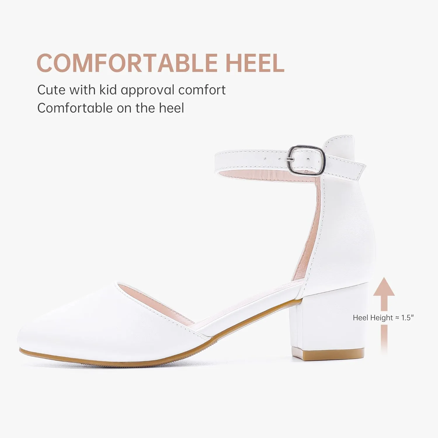 Little Girls Sandals Closed Toe High Heels Formal Dress Shoes Ankle Strap Pointed Toe Heeled for Little Big Kids in Wedding Party Block Chunky Pump Shoes
