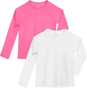 Poroka 2 Pack Girls and Toddlers' UPF 50  Long-Sleeve Rashguard Swim Shirt Lightweight Sports Athletic Tee Outdoor