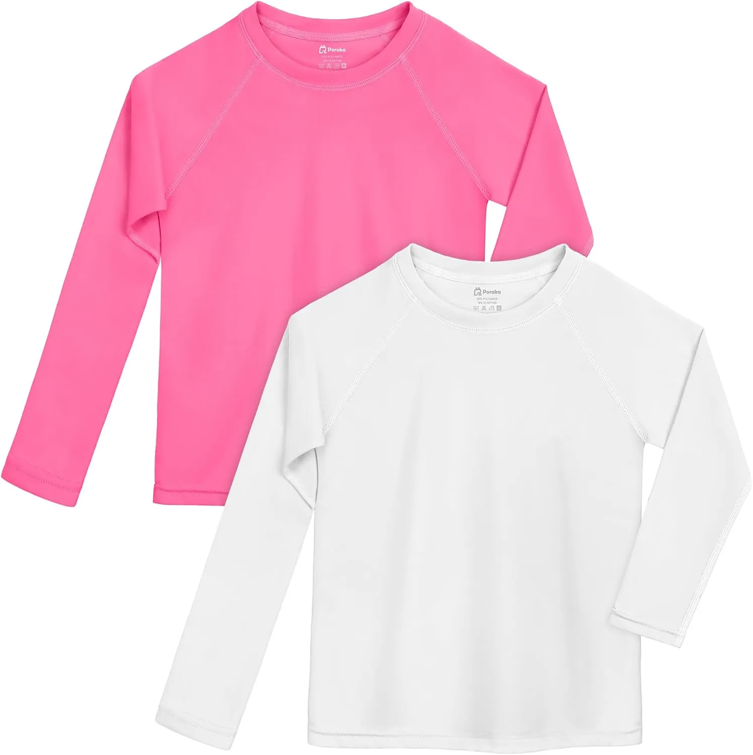 Poroka 2 Pack Girls and Toddlers' UPF 50  Long-Sleeve Rashguard Swim Shirt Lightweight Sports Athletic Tee Outdoor
