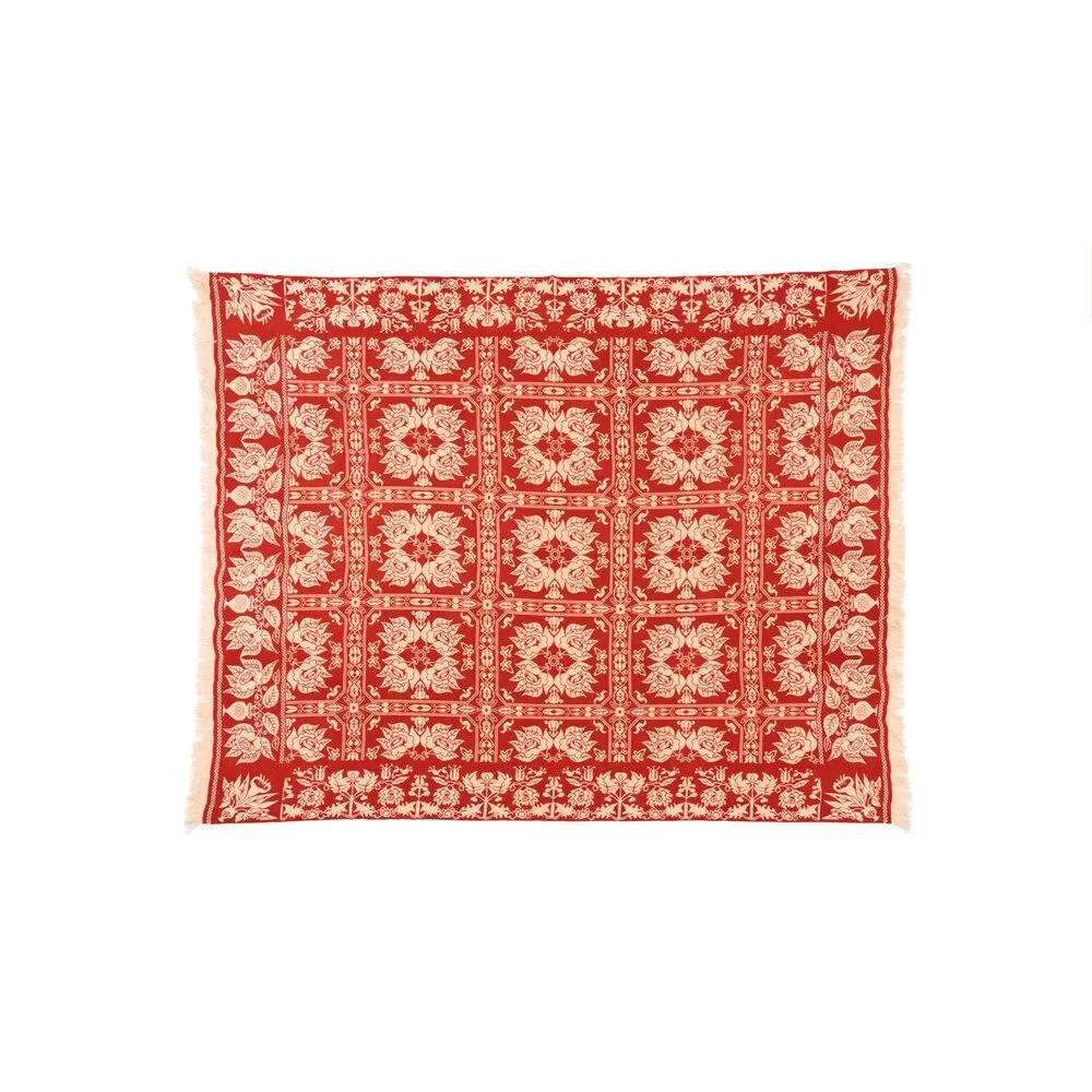 Salmon-Berry Printed Coverlet Cashmere Blankets by Saved NY