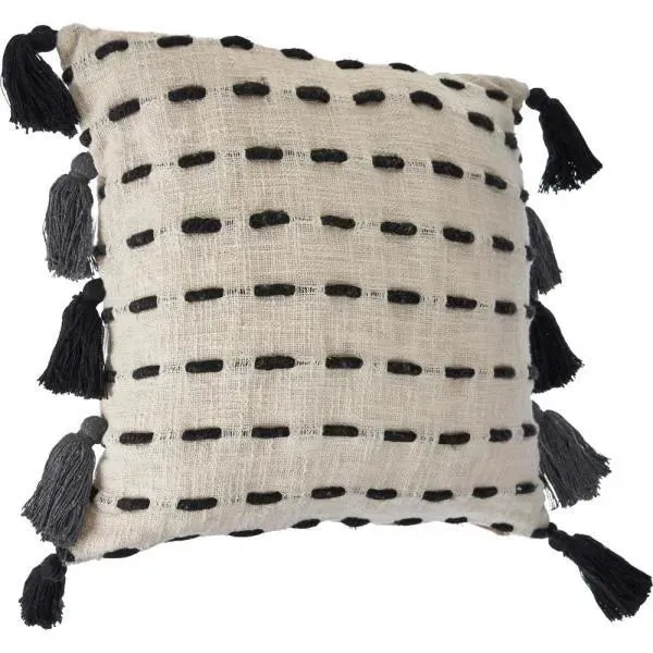 Tasseled Black and Cream Modern ��LR07463 Throw Pillow