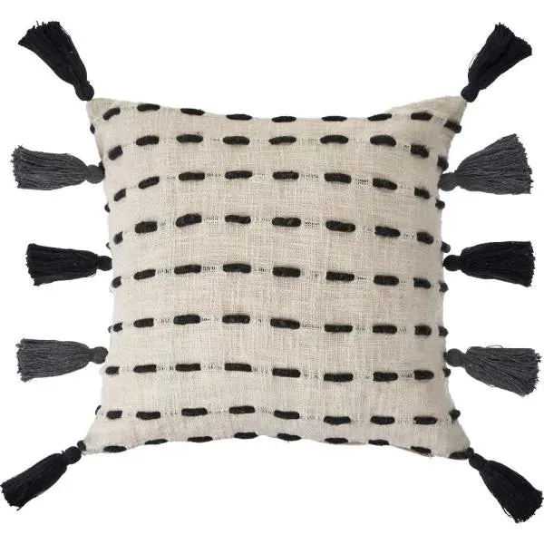 Tasseled Black and Cream Modern ��LR07463 Throw Pillow