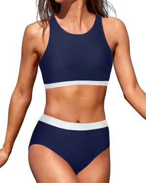 Tempt Me Women High Waisted Bikini Two Piece Swimsuits High Neck Crop Top Racerback Sporty Bathing Suits for Teen Girls