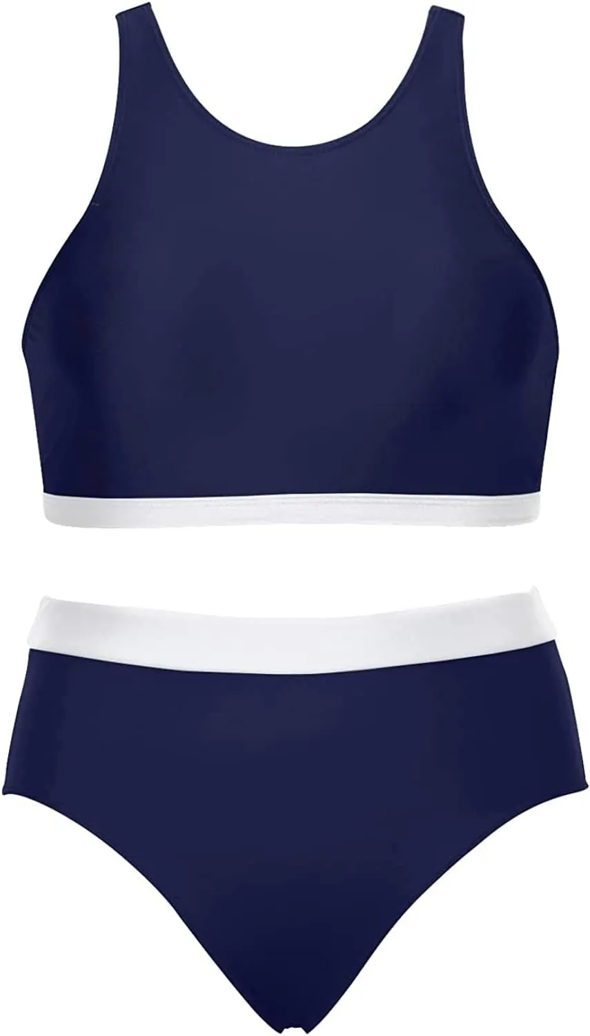 Tempt Me Women High Waisted Bikini Two Piece Swimsuits High Neck Crop Top Racerback Sporty Bathing Suits for Teen Girls