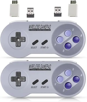 Wireless Controller for Mini SNES (Classic Edition, Only Works with Original Mini SNES Gamepad with USB Wireless Receiver Compatible with Switch, Windows,iOS,Liunx,Android Device (2 Packs)