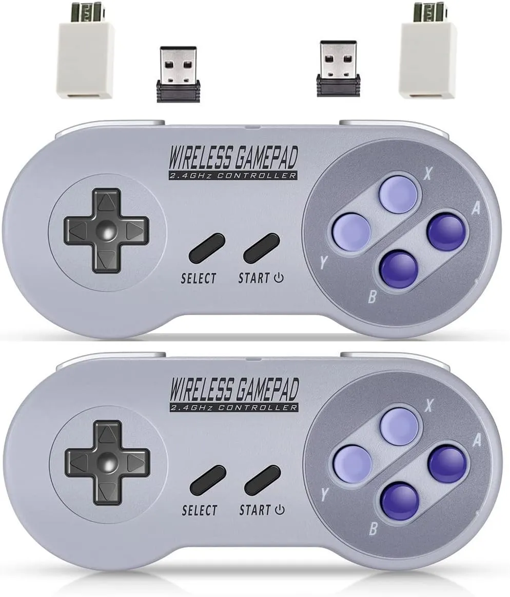 Wireless Controller for Mini SNES (Classic Edition, Only Works with Original Mini SNES Gamepad with USB Wireless Receiver Compatible with Switch, Windows,iOS,Liunx,Android Device (2 Packs)