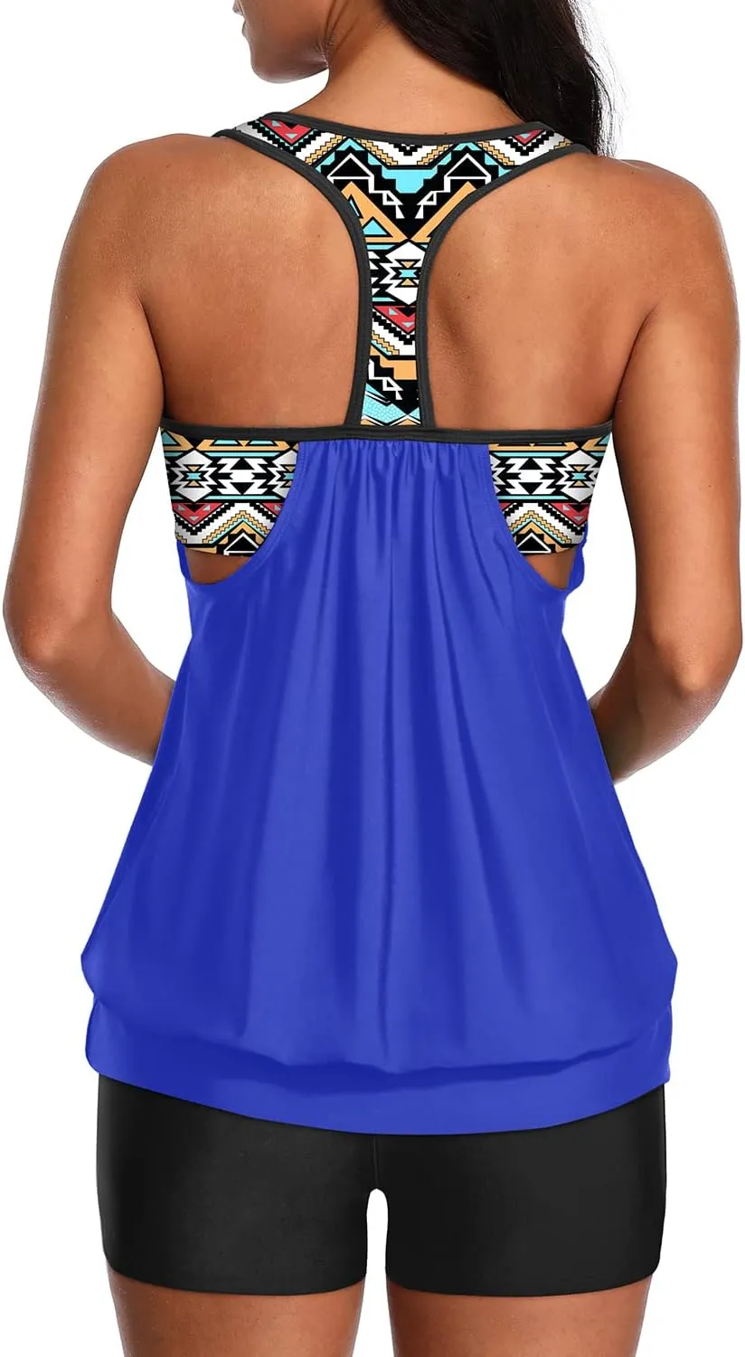Yonique Two Piece Tankini Bathing Suits T-Back Blouson Swim Tops with Boy Shorts Women Swimsuits Sporty Swimwear